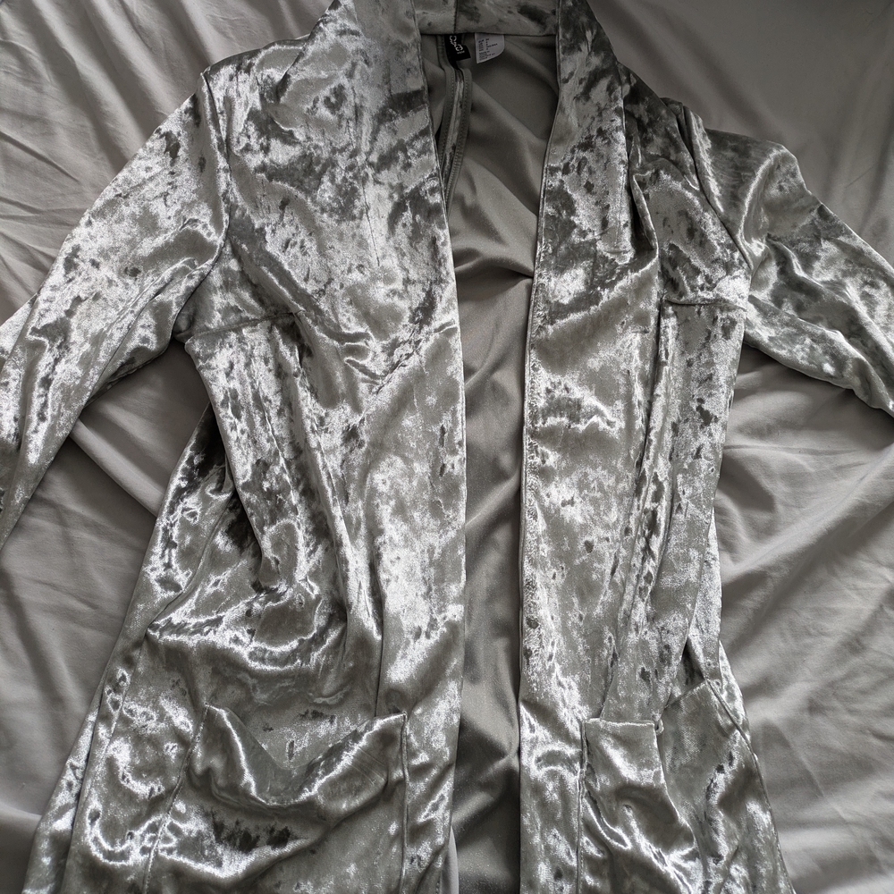 Elegant Silver Velvet Women's Coat